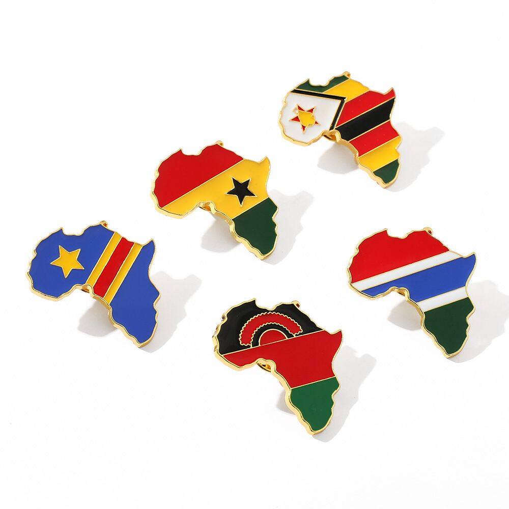 Brooch Pins Africa Map Flag Emblemas de lapela em liga esmaltada