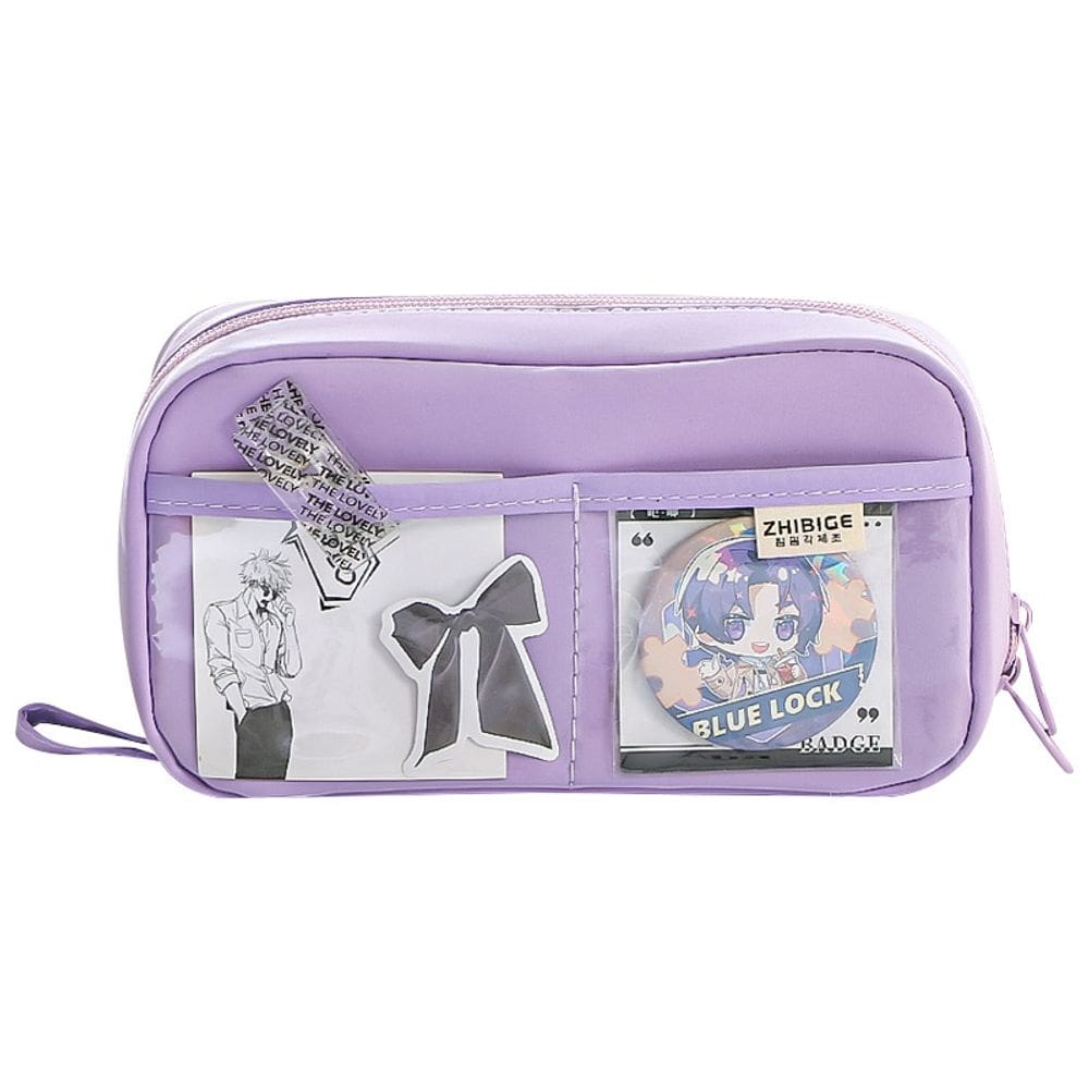 Estojo de lápis com tecido de grande capacidade com bolso transparente