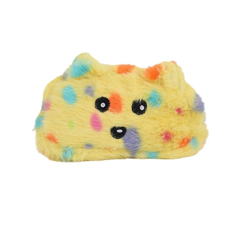 Estojo de lápis amarelo de pelúcia com bolinhas para crianças 20x10x8cm