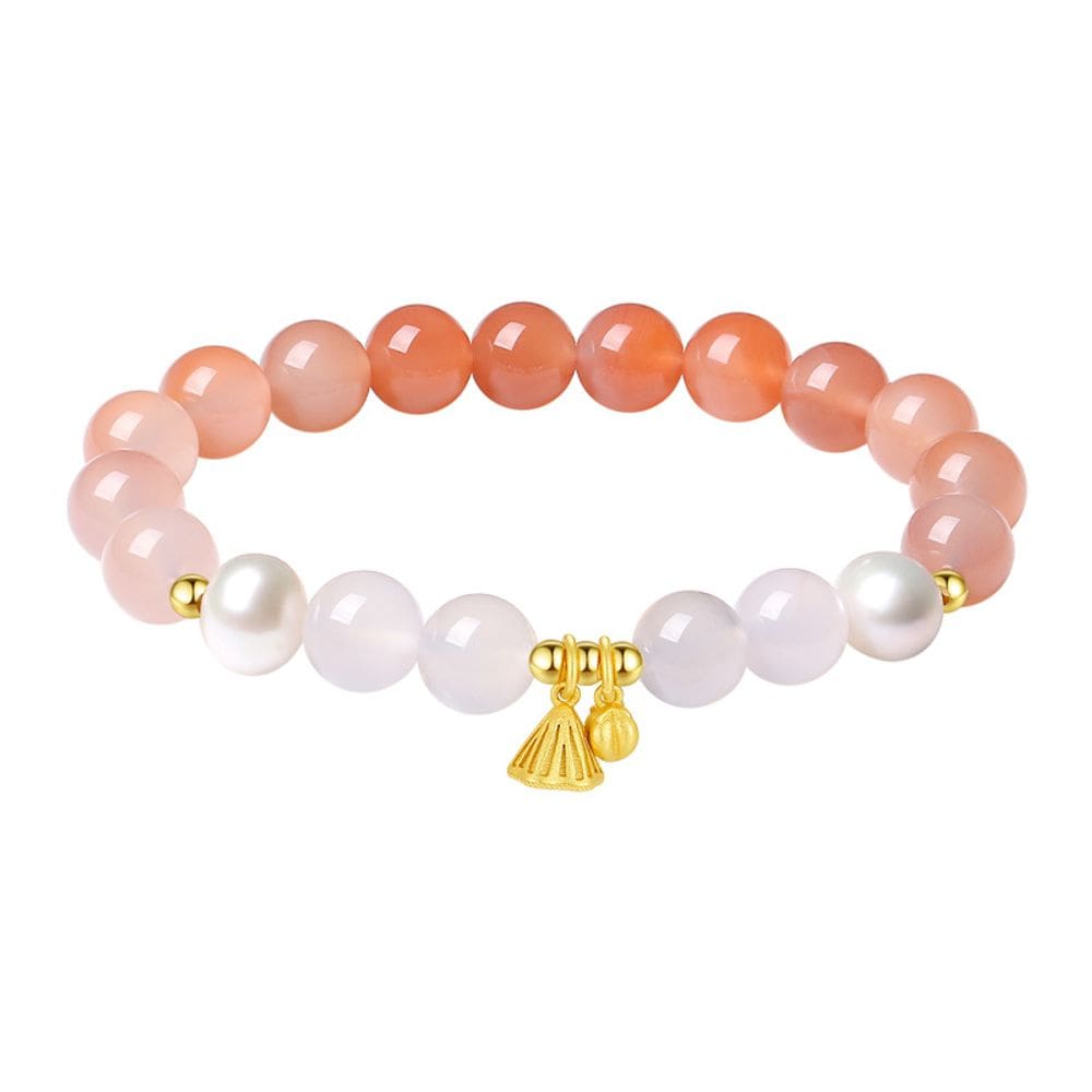 Pulseira de prata S925 com contas de ágata vermelha gradiente para mulheres