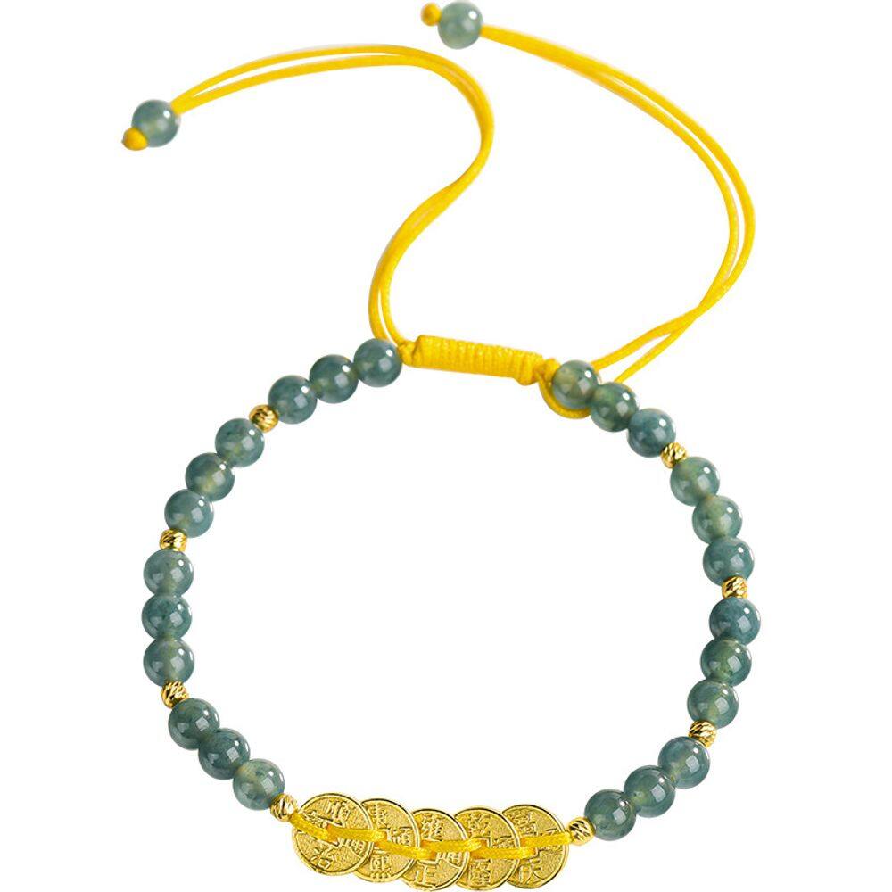 Pulseira de jade natural Blue Water Five Emperor Coin Feminina