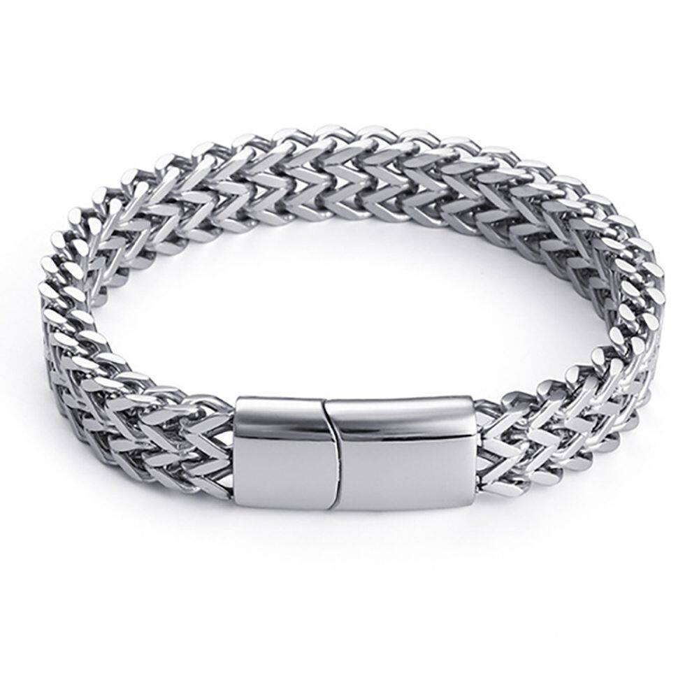 Pulseira de aço inoxidável de duas fileiras Chain Link de 21 cm para homens