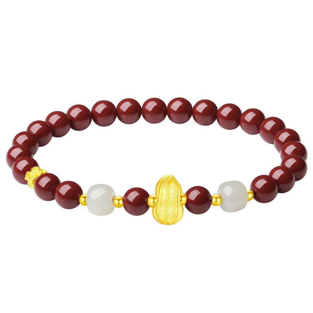 Pulseira Cinnabar para mulheres com pingente de amendoim e jade branco