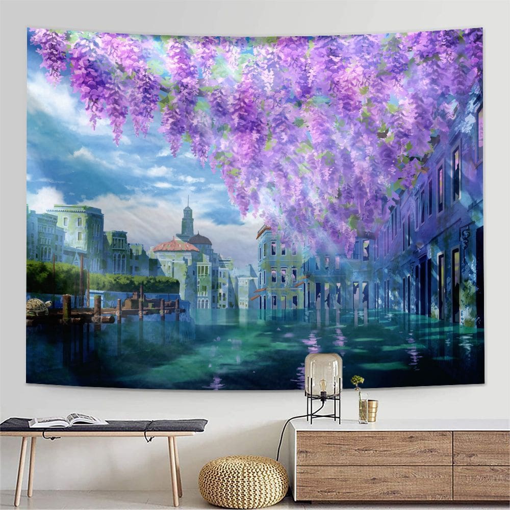 Tapeçaria para pendurar na parede, estilo anime, cidade de Veneza, 150x130cm