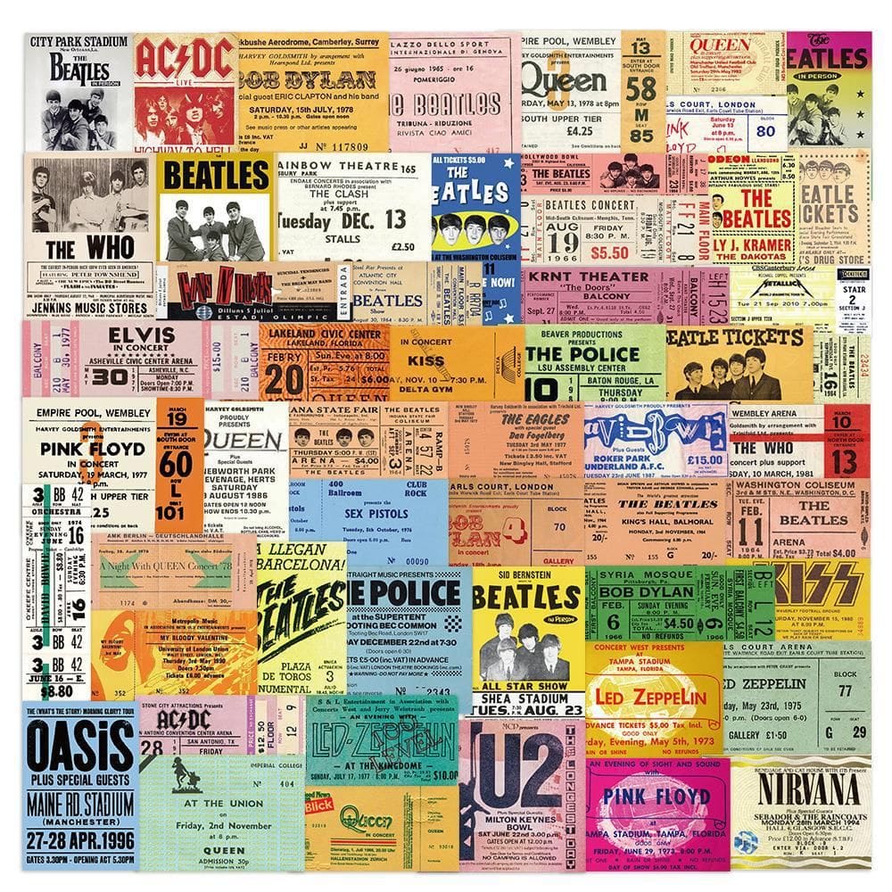 Pacote de adesivos Vintage Concert Ticket 55 unidades Retro Music Fes