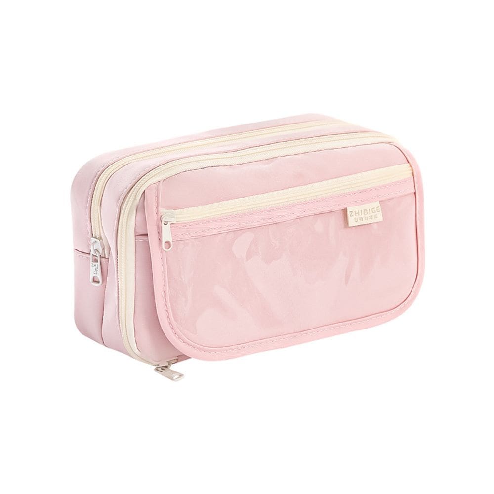 Estojo de lápis transparente de grande capacidade em tecido rosa