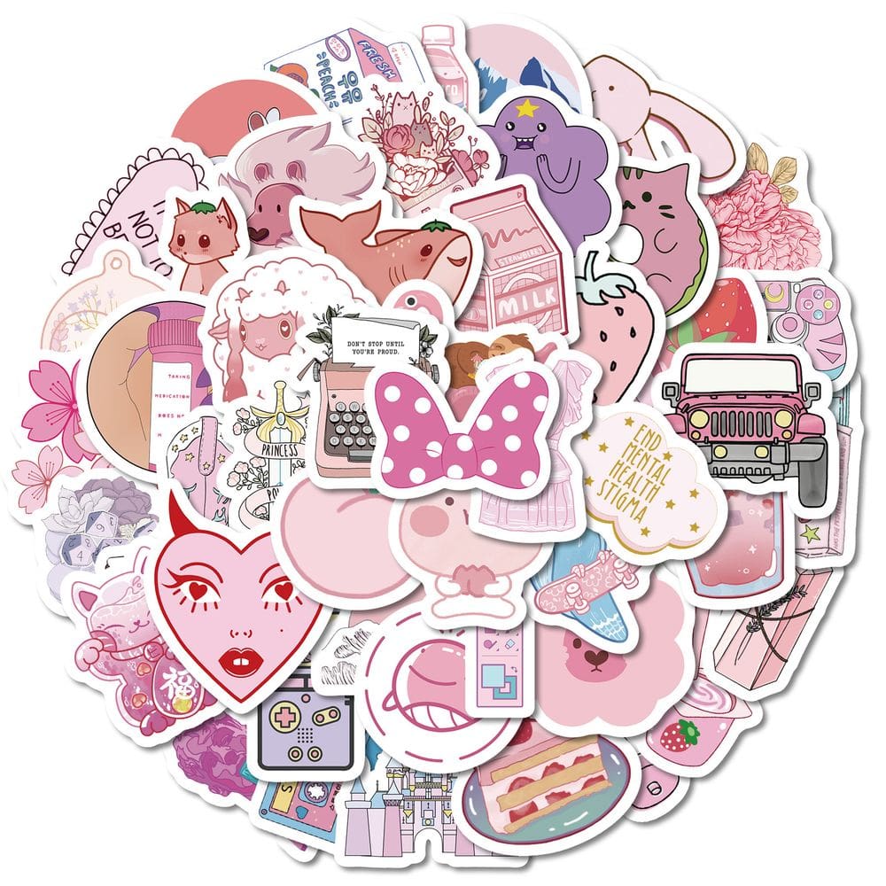 Pacote de adesivos de vinil rosa Kawaii, 50 unidades com gatos para projetos de bricolage
