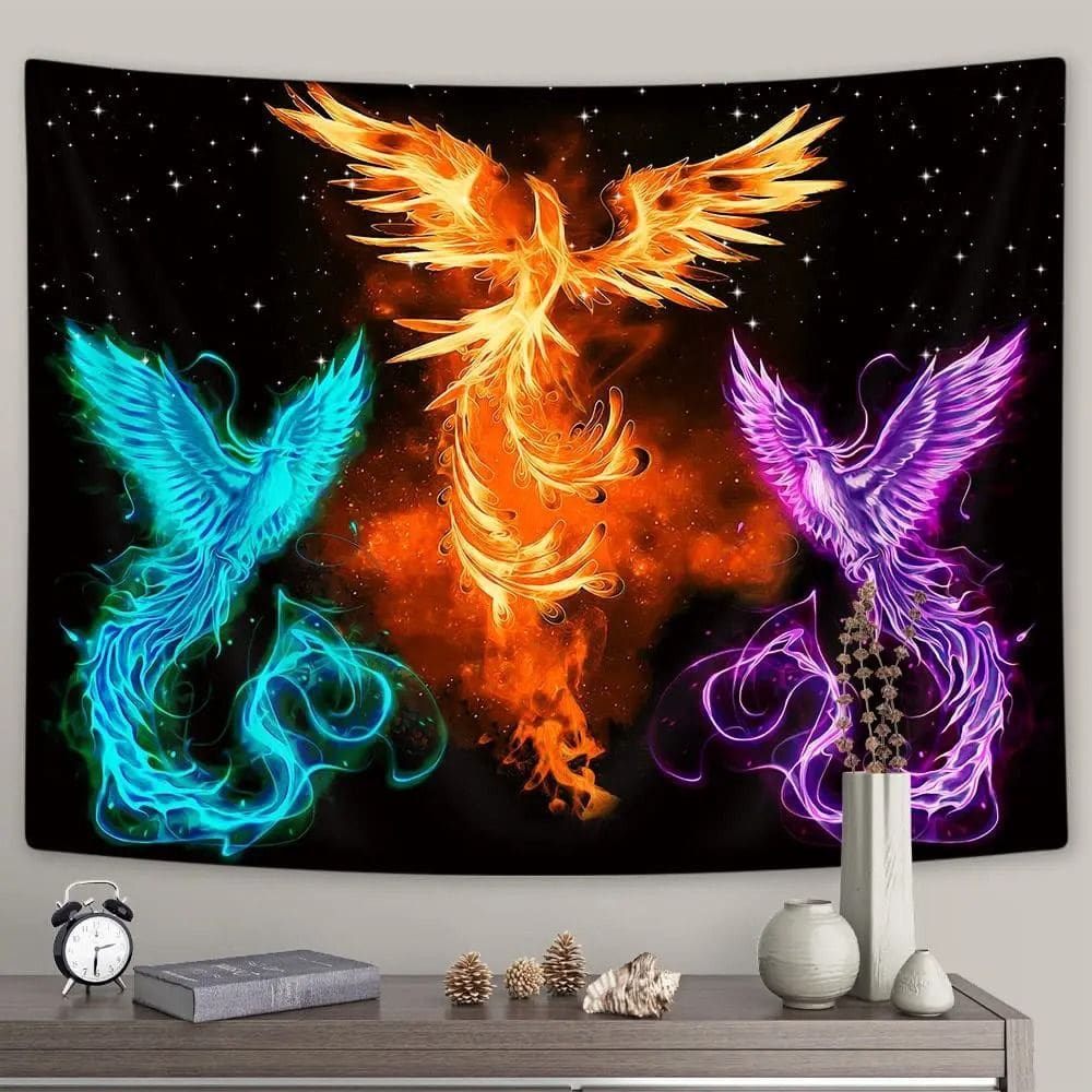 Tapeçaria para pendurar na parede Phoenix Fantasy Fire Ice 150x130cm