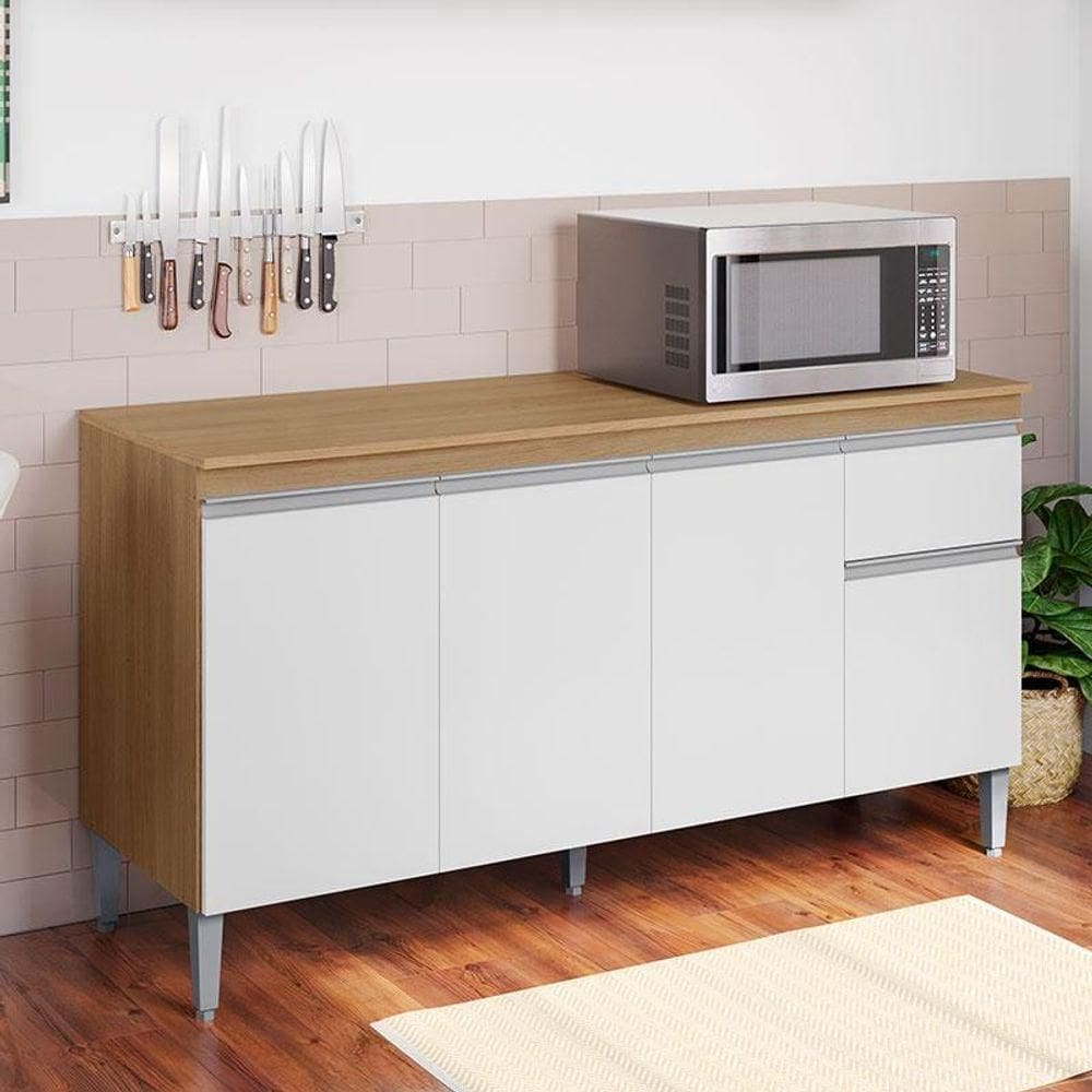 Balcão De Cozinha Ambiente Tatiane Com Tampo 145cm Amêndoa Branco - Ajl
