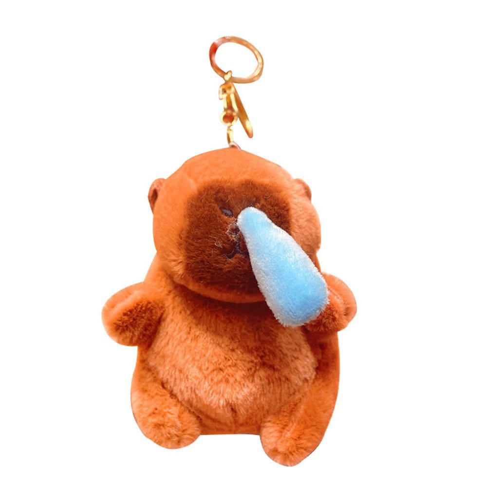 Chaveiro de pelúcia fofa capivara com design azul “Runny Nose”