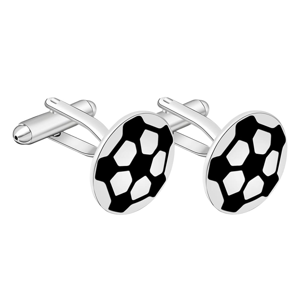 Design de bola de futebol Cuff Links para homens em cobre banhado a prata