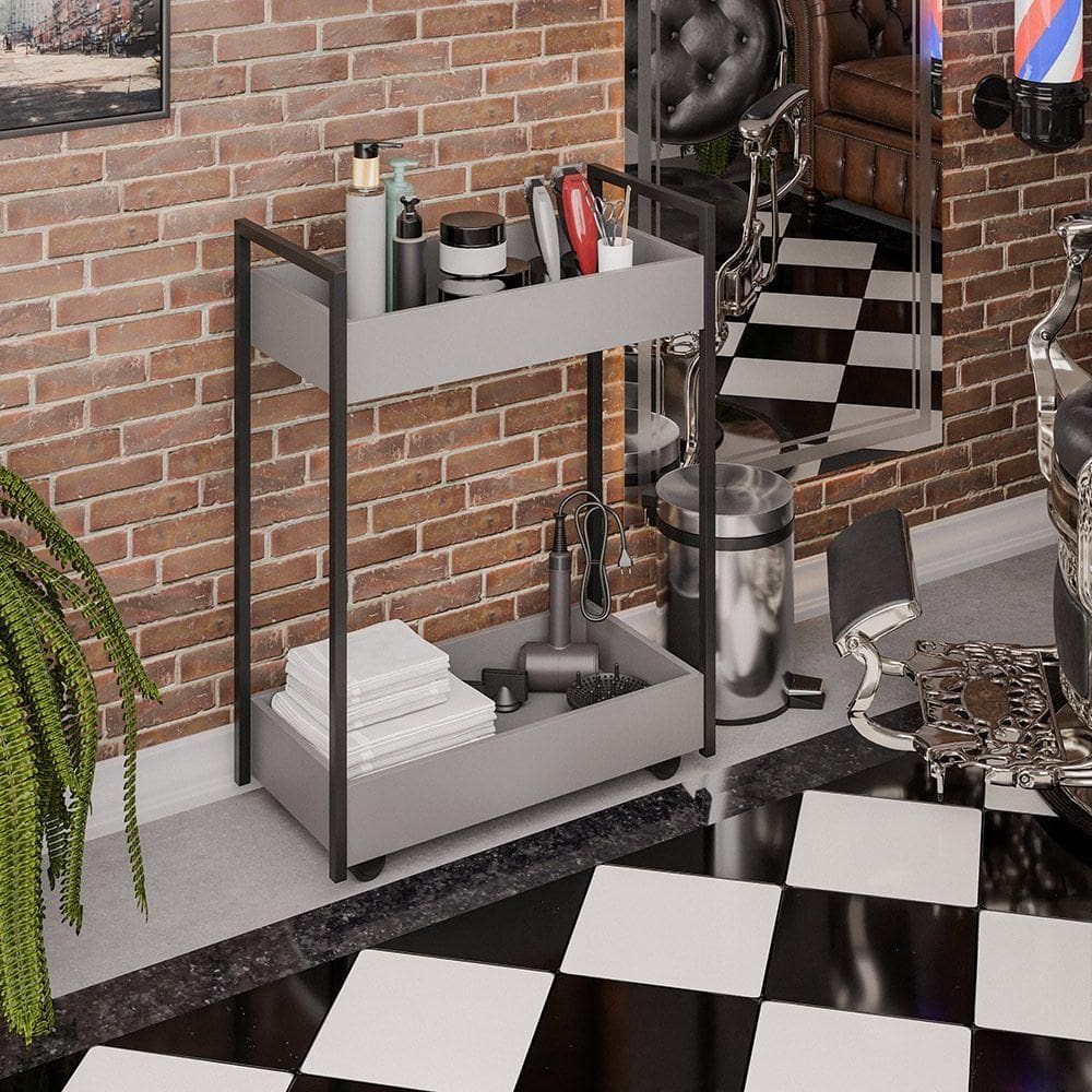 Carrinho De Apoio Estética Salão Industrial 2 Prateleiras Orla Grafite-pto M12 - D`rossi