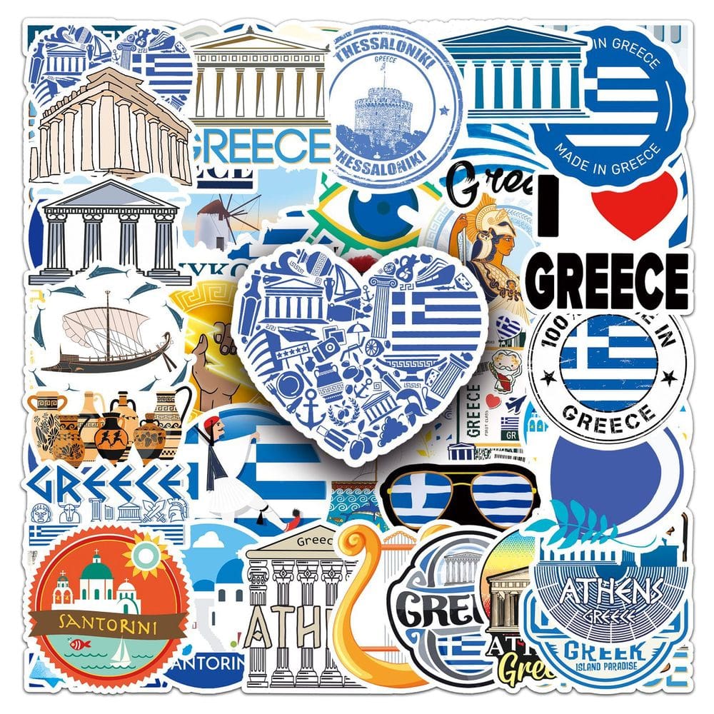 Pacote de adesivos Greece Travel, 50 unidades de decalques de vinil impermeáveis