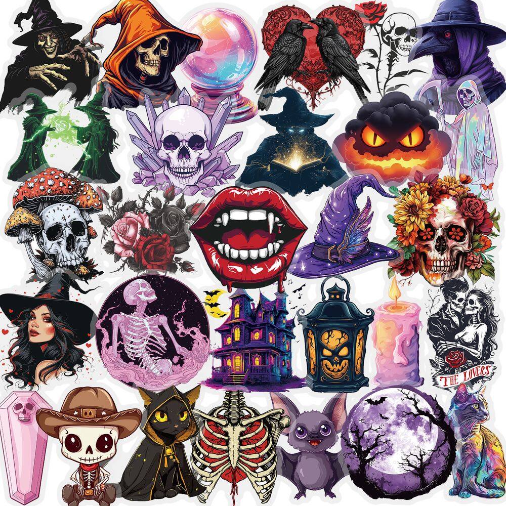 Pacote de adesivos com tema de Halloween, 50 unidades Scary Pumpkin Ghost Witch