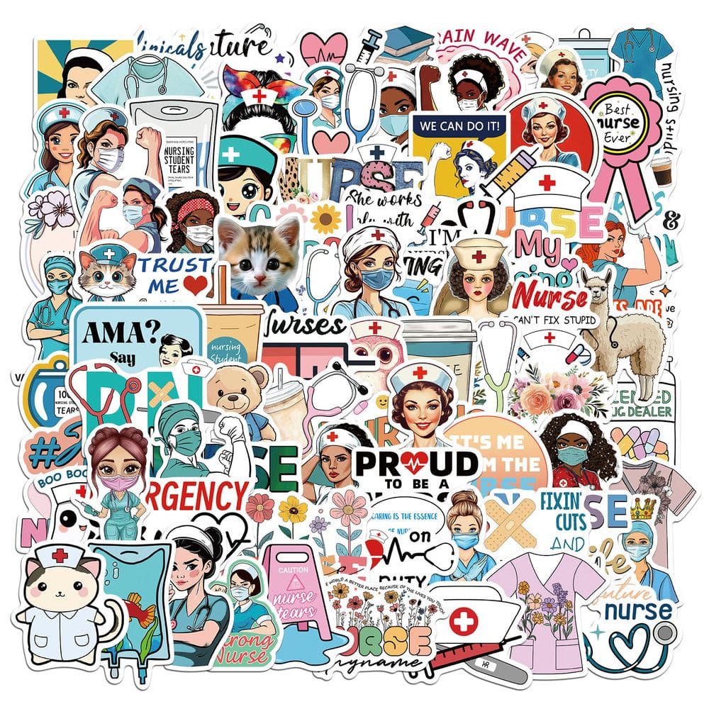 Pacote de adesivos Pink Nurse, 100 unidades de vinil impermeável