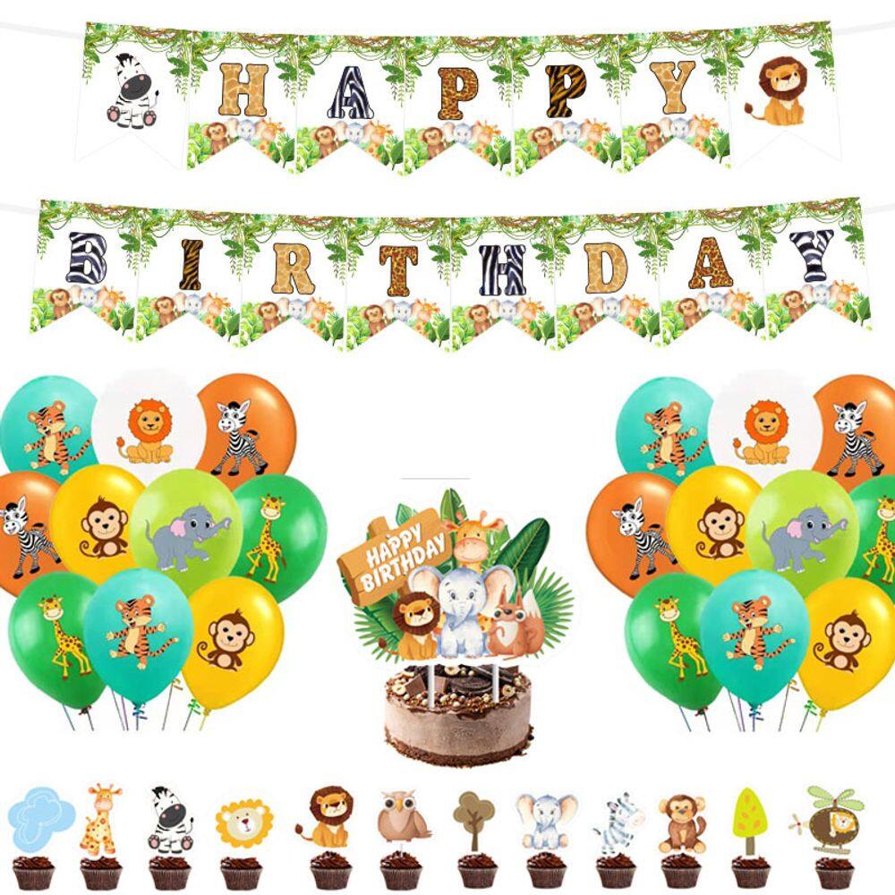 Conjunto de decoração de aniversário Jungle Safari Animal 33 unidades