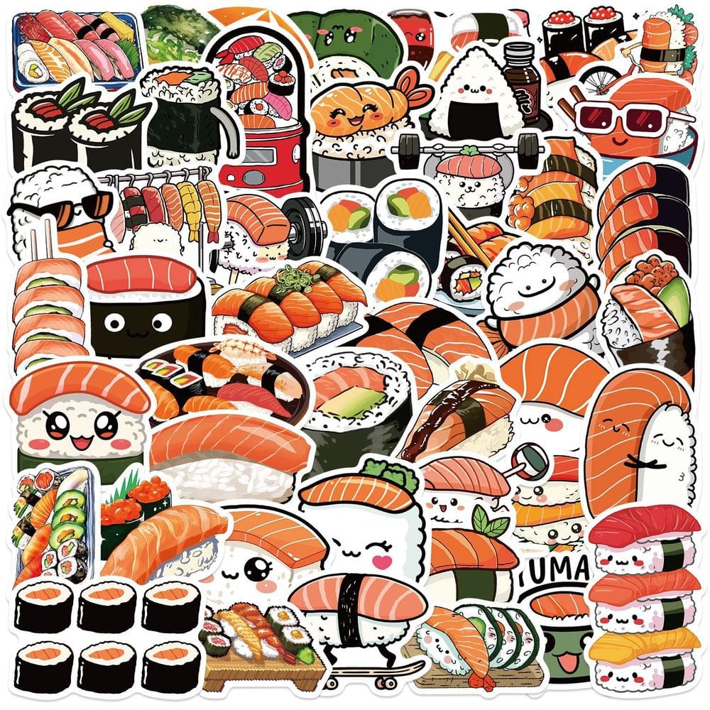 Adesivos Japanese Travel Watercolor Sushi Landmarks x50