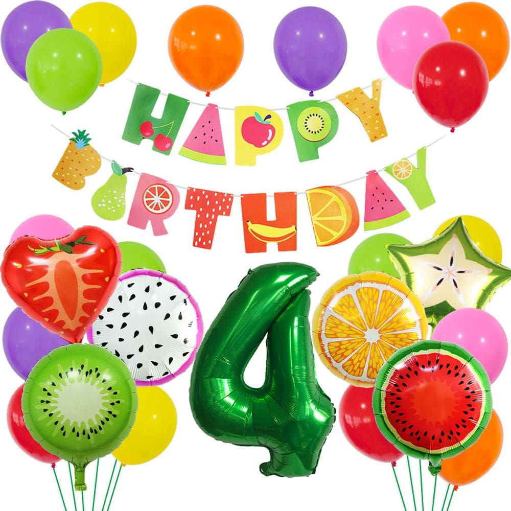 Conjunto de balões de aniversário Fruit Theme Festa de 4º aniversário x24