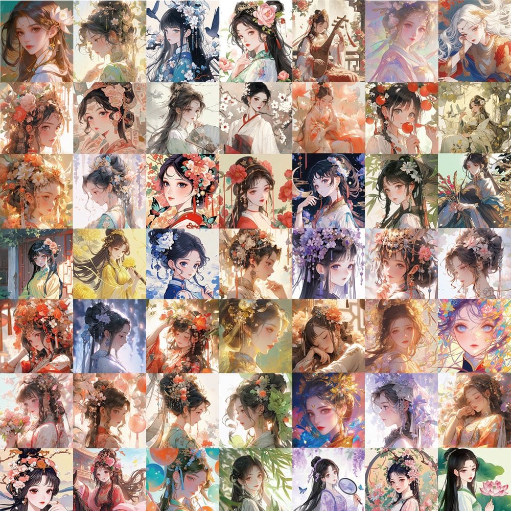 Pacote de adesivos Oriental Girl Vintage Anime Style x50
