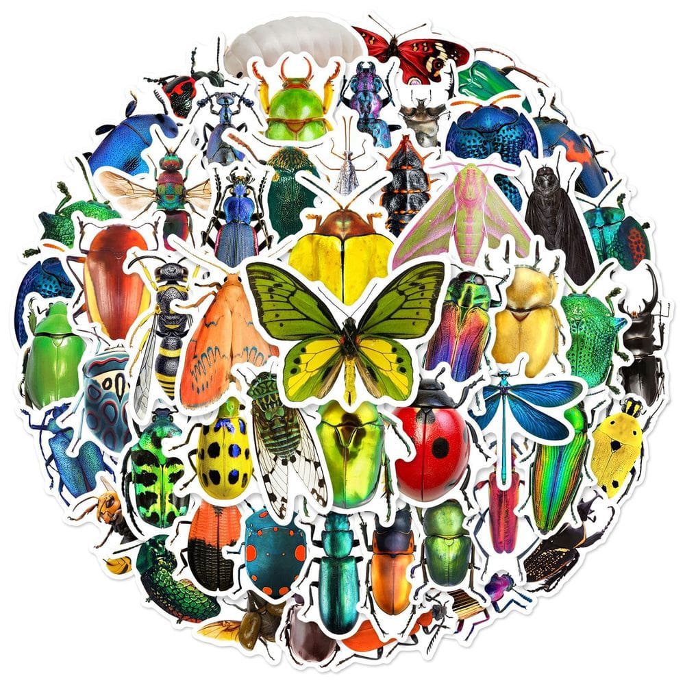 Pacote de adesivos Colorful Insect, 50 unidades de vinil impermeável