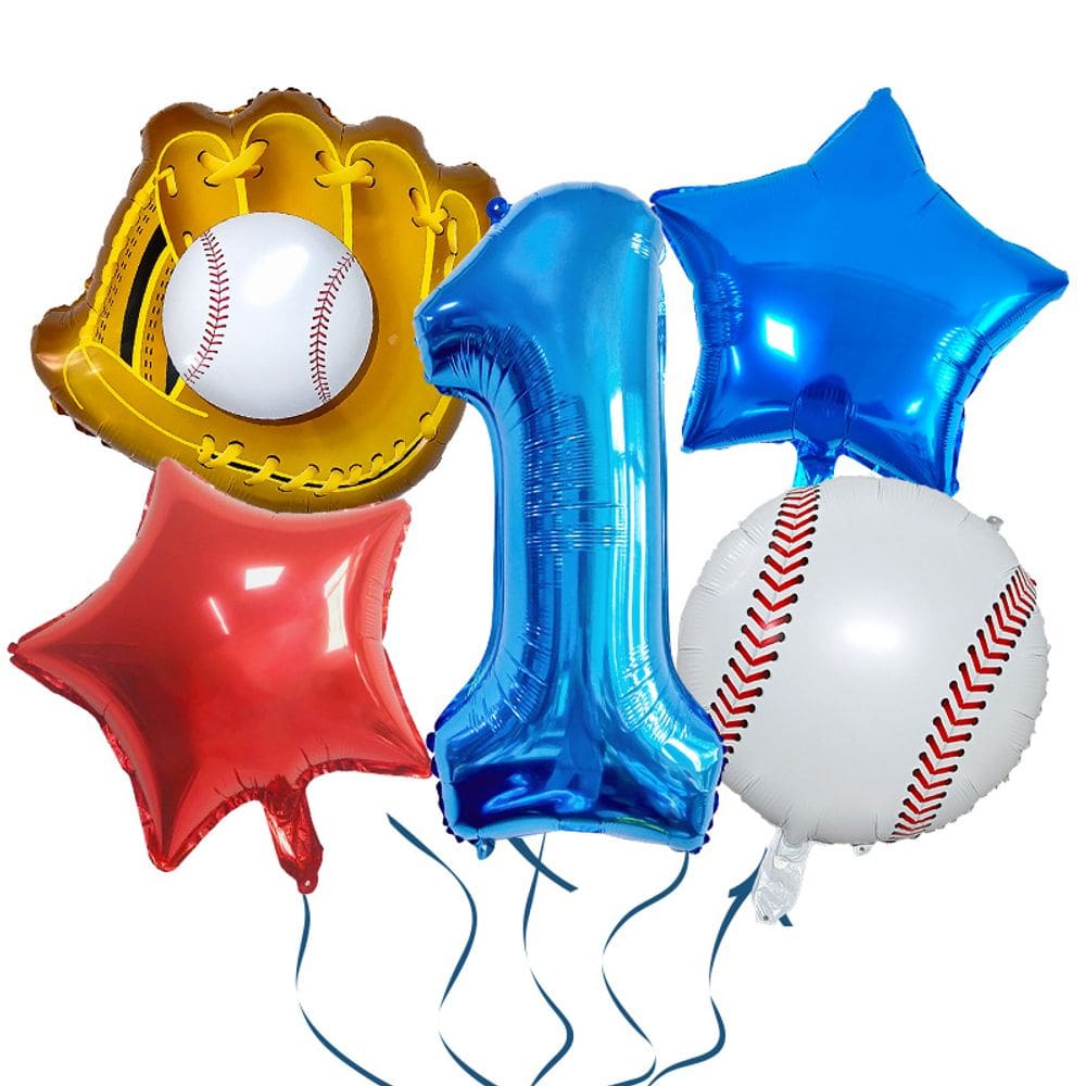 Conjunto de balões com tema de beisebol, 5 peças com número 1 para aniversário de menino