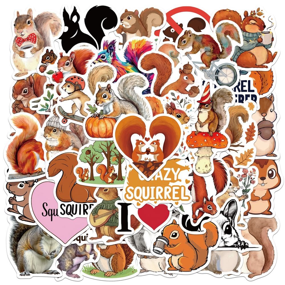 Pacote de adesivos Squirrel Theme, 50 peças de decalques de vinil de desenhos animados para animais
