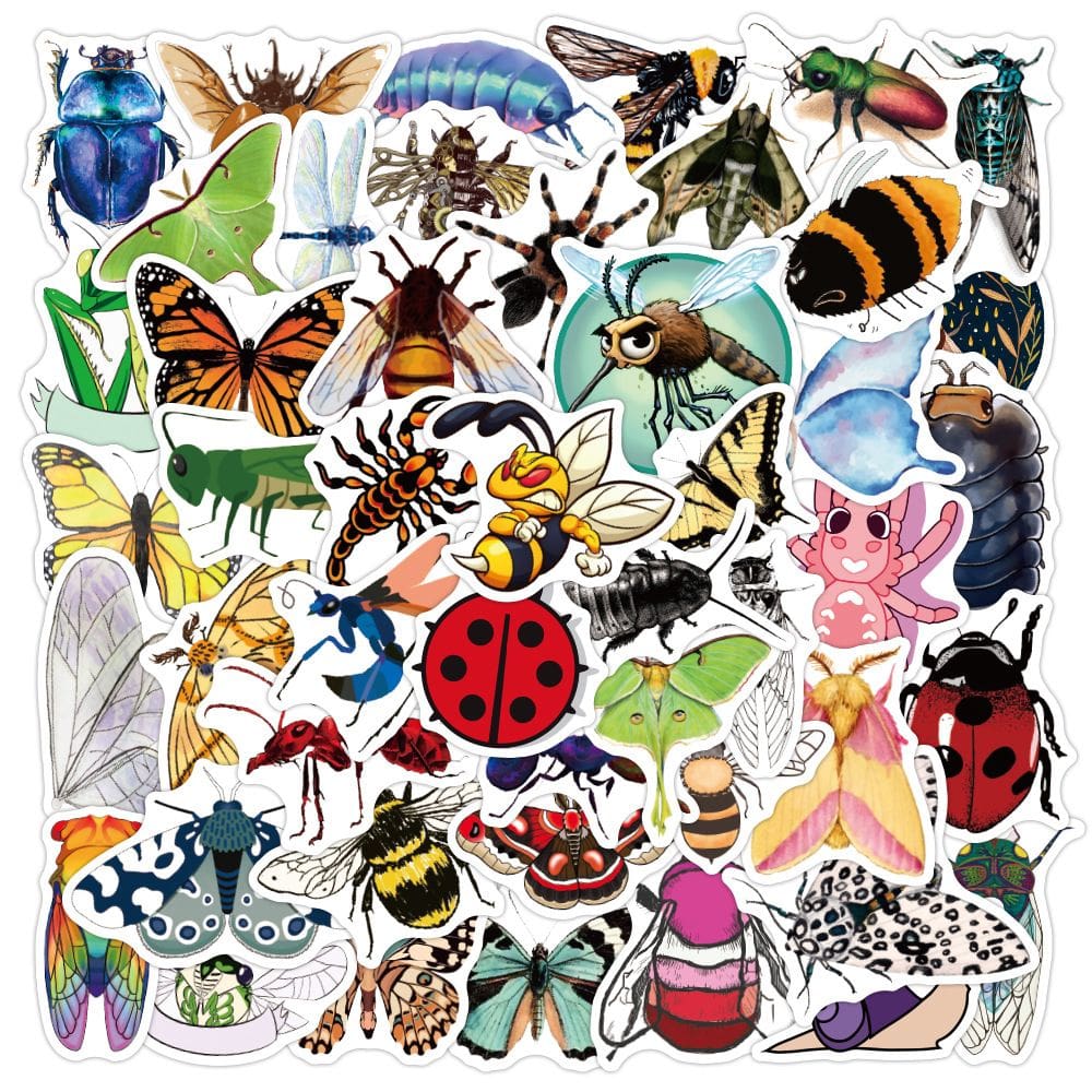 Pacote de adesivos: 100 peças, adesivos coloridos para insetos, impermeáveis