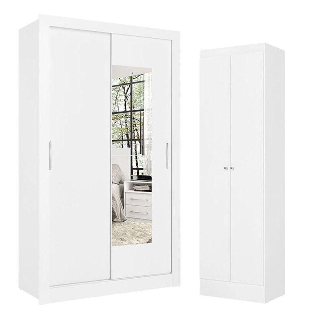 Guarda Roupa Solteiro City Glass 2 Portas Branco Acetinado E Multiuso Space Branco - Thb
