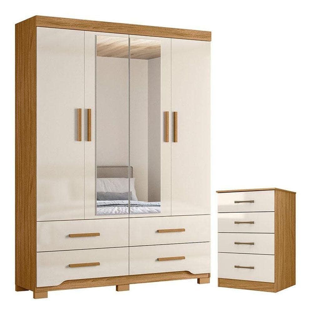 Guarda Roupa Solteiro Miami E Cômoda Ms913 Freijó Off White - Moval