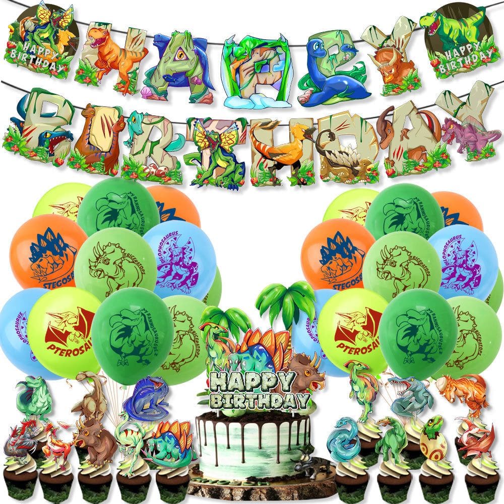 Kit de decoração de festa com tema de dinossauro, aniversário, 39 unidades