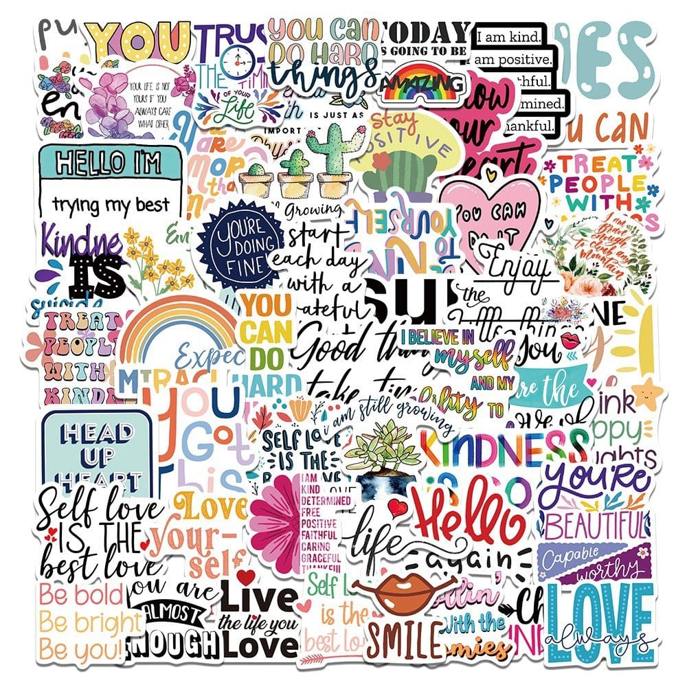 Adesivos Motivational Quote, 100 unidades de palavras positivas coloridas