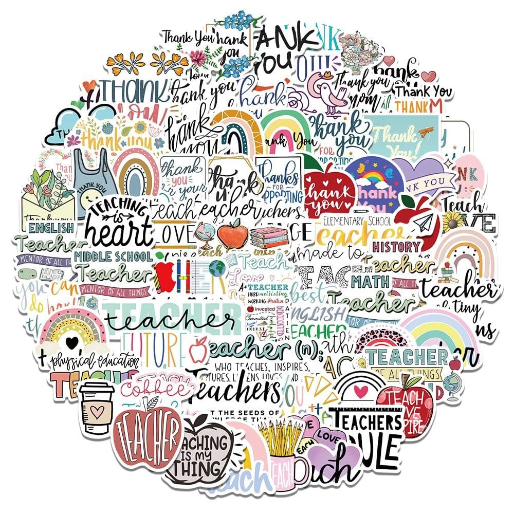 Pacote de adesivos Teacher Appreciation, 50 unidades de vinil impermeável