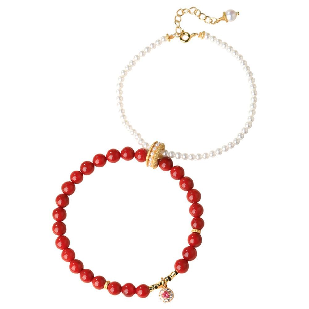 Conjunto de pulseiras de dupla camada para mulheres South Red Agate