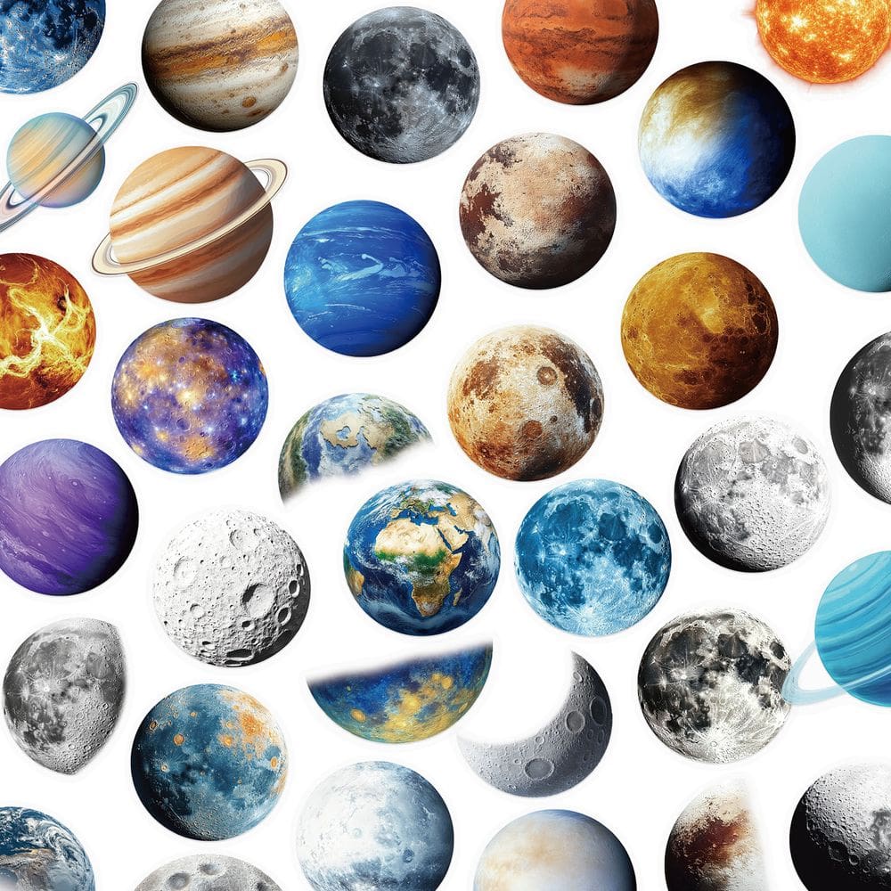 Pacote de adesivos Realistic Planet, 50 unidades, transparente, PET Astro