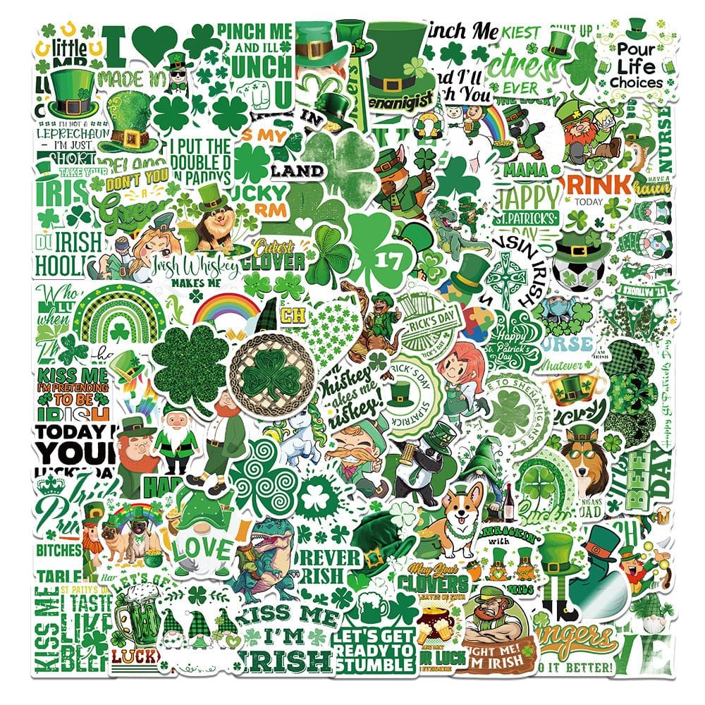 Adesivos do Dia de São Patrício 50 peças de desenho animado Leprechaun Shamroc