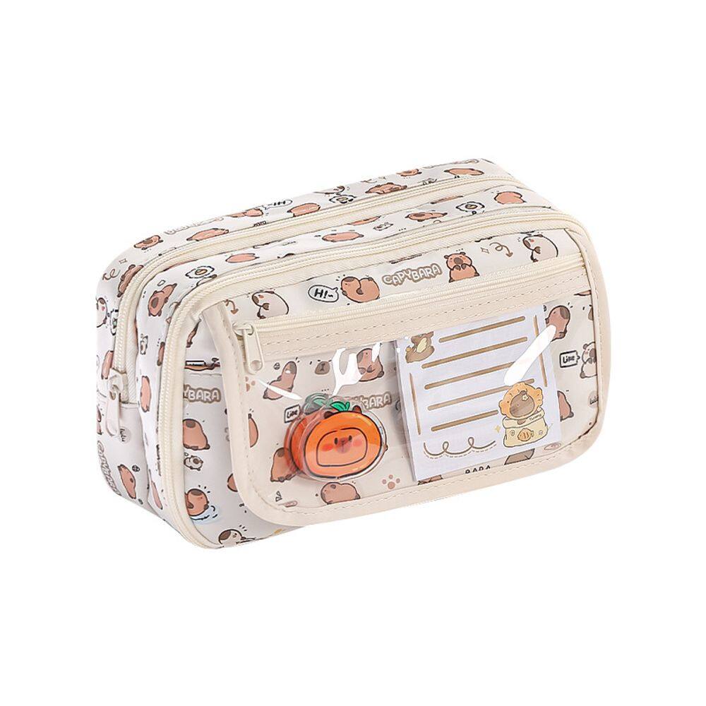 Estojo de lápis, tecido fofo de grande capacidade com design de capivara