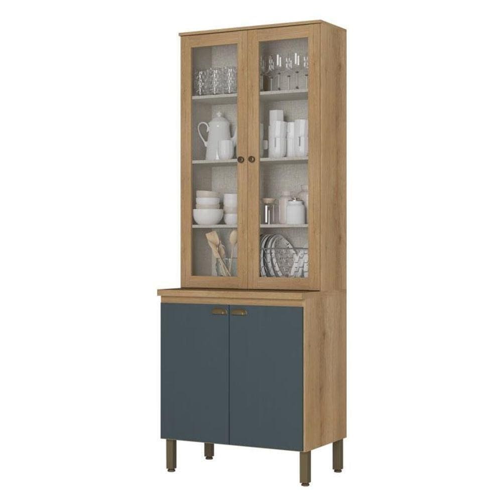 Cristaleira 80 Cm 4 Portas Vidro Finesse Capuccino Azul - Thb