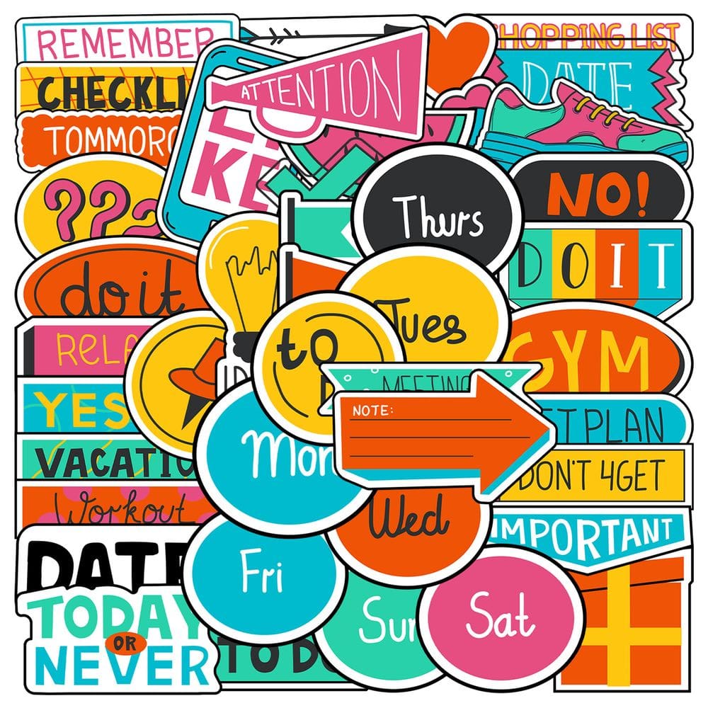 Pacote de adesivos, carta de desenho animado, 50 unidades - palavra colorida em inglês