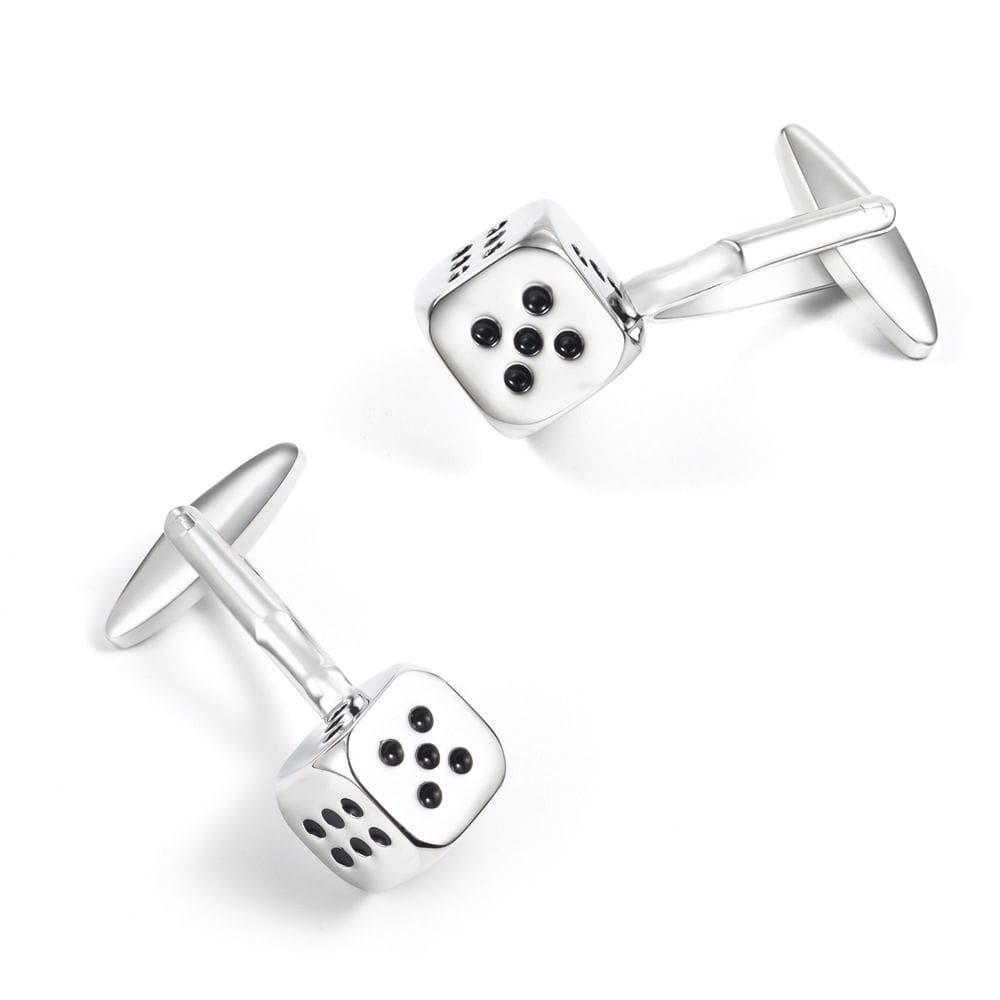 Cufflinks Abotoaduras de dados masculinas em cobre banhado a prata