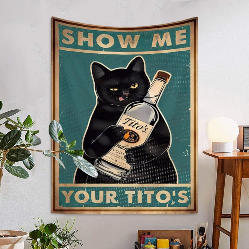 Tapeçaria para pendurar na parede Funny Cat Vintage Black Cat 150x130cm