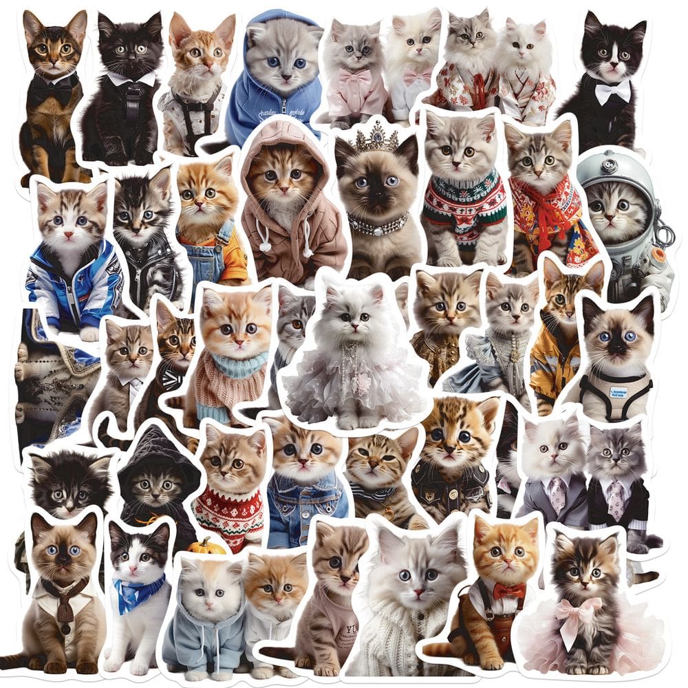 Pacote de adesivos Cute Cat, 50 peças de vinil impermeável para decoração de bricolage