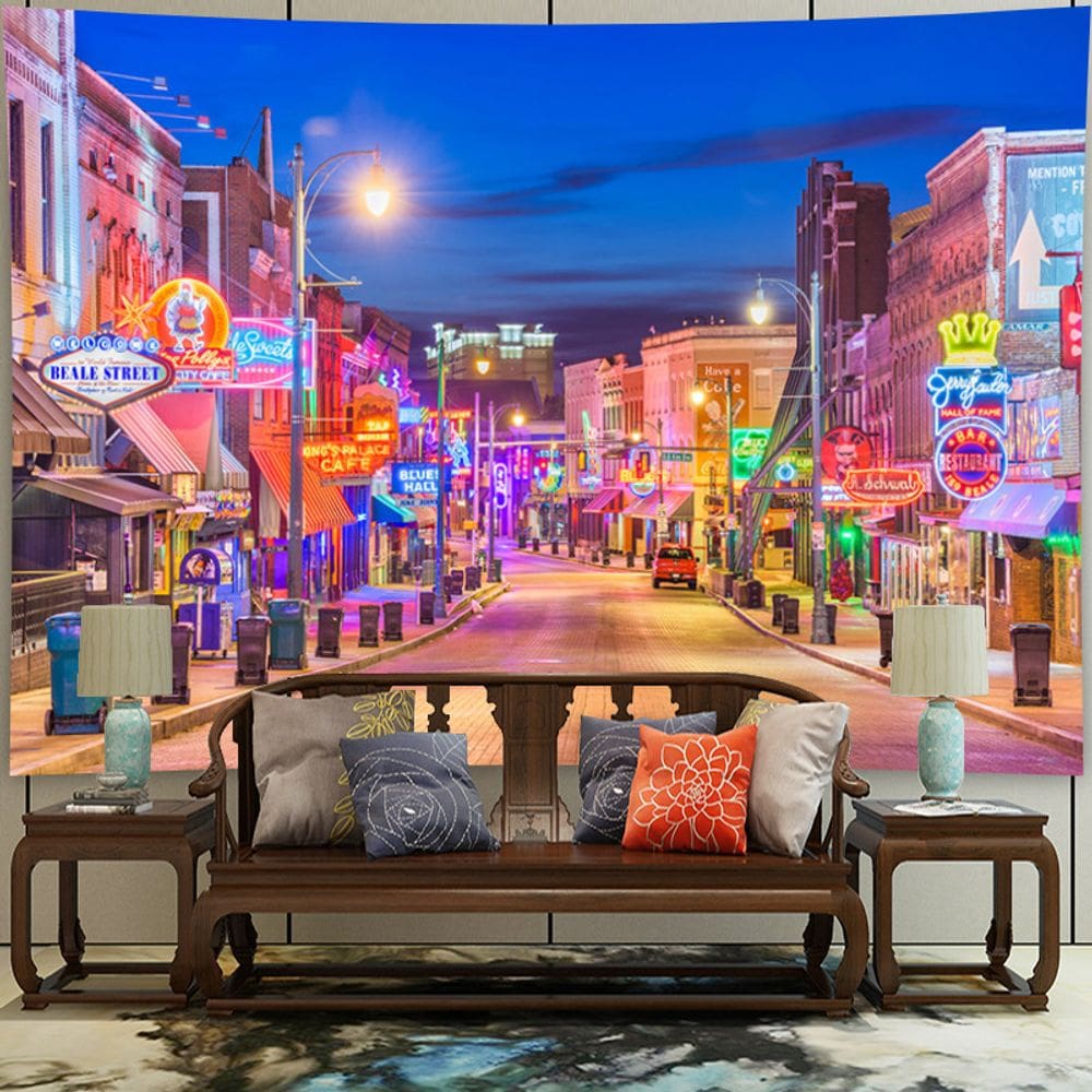 Tapeçaria para pendurar na parede City Night Street Retro Neon Lights