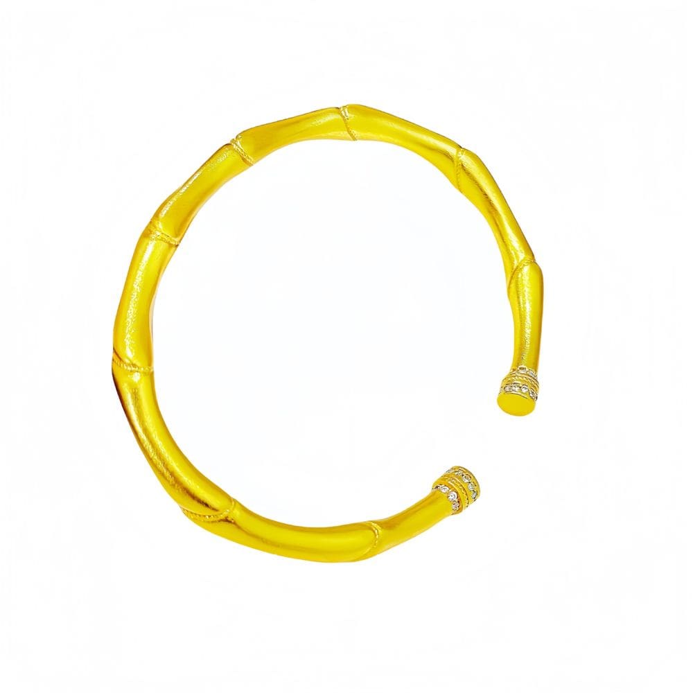 Pulseira High Polish Gold Placer Bamboo com detalhes em strass
