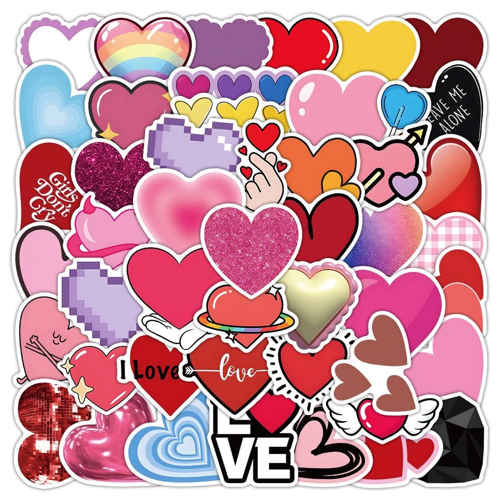 Conjunto de adesivos, 50 peças, Love Heart, Dia dos Namorados, à prova d`água
