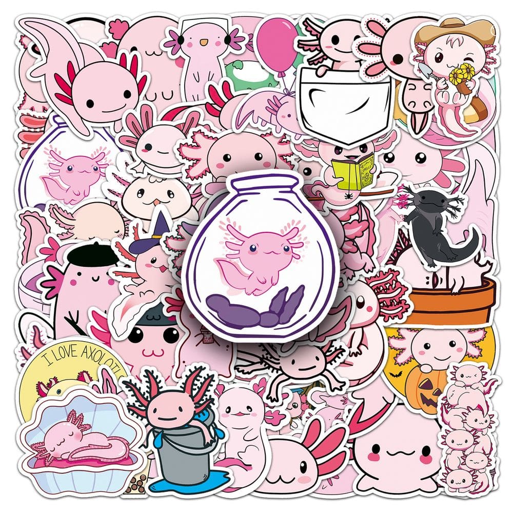 Pacote de adesivos Axolotl Vinyl, 50 unidades à prova d`água para projetos de bricolage