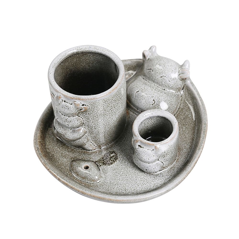 Organizador de mesa cerâmico em forma de vaca com porta-canetas