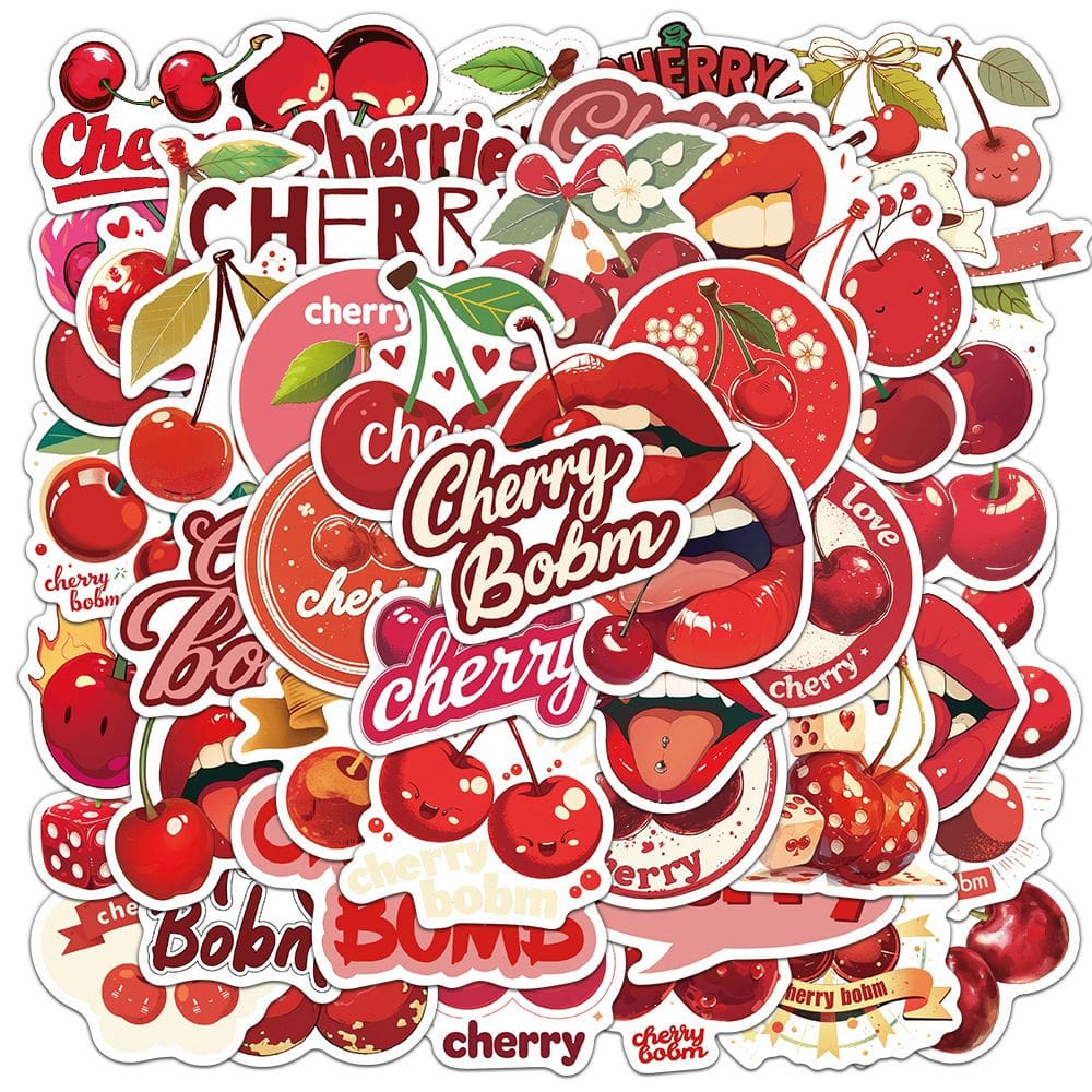 Pacote de adesivos Cherry Theme, 50 unidades de vinil impermeável