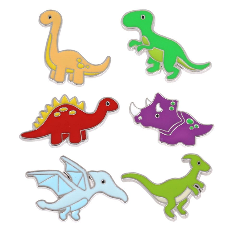 Conjunto de alfinetes de broche em liga colorida de desenhos animados de dinossauro