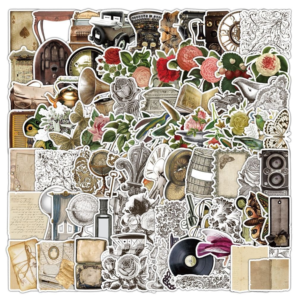 Pacote de adesivos Vintage Era 50 unidades Retro Angel Butterfly Flo