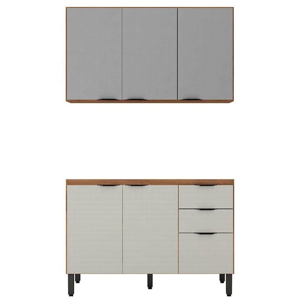 Balcão Para Pia 120cm Com Armário Aéreo 3 Portas Firenze Amêndola Touch Nude Tx - Demóbile